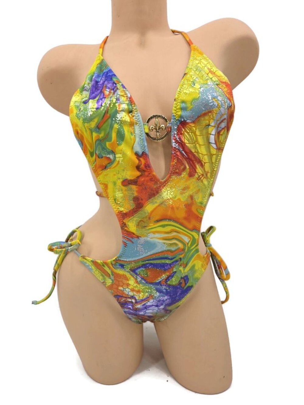 New Laguna Beach Jean Co Monokini One Piece Womens S Gold Swimsuit Metallic Y2K